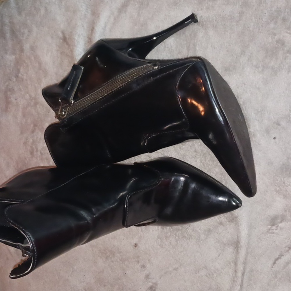 Patent black high heel booties